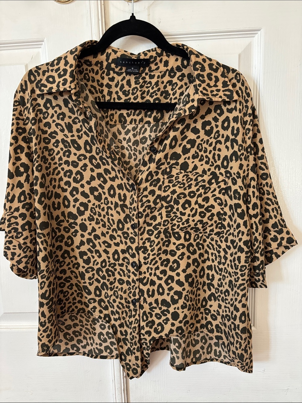 Sanctuary Leopard Print Button-Up Blouse in Tan and Black